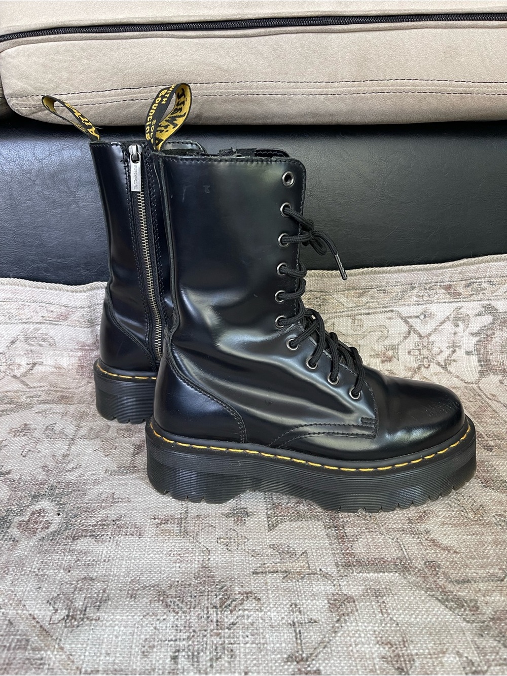 Dr. Martens Black Leather Platform Jadon HI Combat Boots
